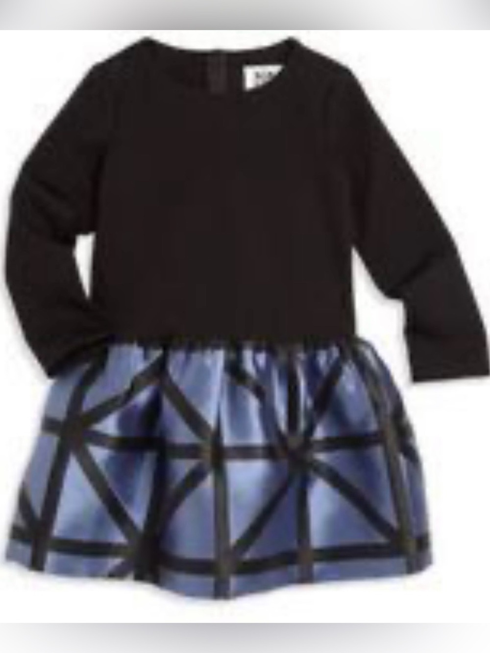 Milly Minis Girl’s Long Sleeve Geometric Pattern Dress, Black/Blue, 4/5Y